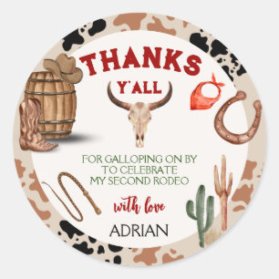 Pegatina Redonda Mi segundo cumpleaños de Cowboy Fiesta de Rodeo
