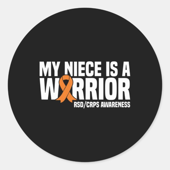 Pegatina Redonda Mi sobrina es una guerrera Naranja Ribbon Rsdcrps  (Anverso)