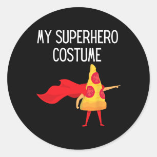 Pegatina Redonda Mi superhéroe pizza con disfraz de Cape Halloween