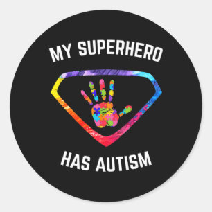 Pegatina Redonda Mi superhéroe tiene conciencia del autismo