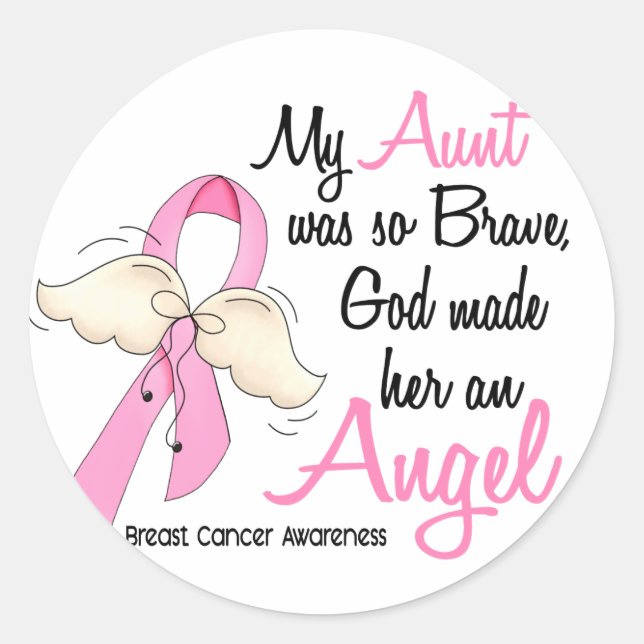 Pegatina Redonda Mi Tía Es Un Cáncer De Mama Angel 2 (Anverso)