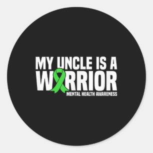 Pegatina Redonda Mi Tío Es Una Cinta Verde Guerrera De Salud Mental