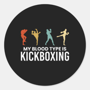 Pegatina Redonda Mi tipo de sangre es kickboxing Kickboxer