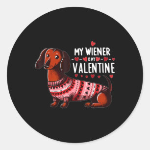 Pegatina Redonda Mi Visera Es Mi Valentín - Cute Dachshund Valenti