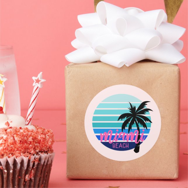 Pegatina Redonda Miami Beach (Fiesta)