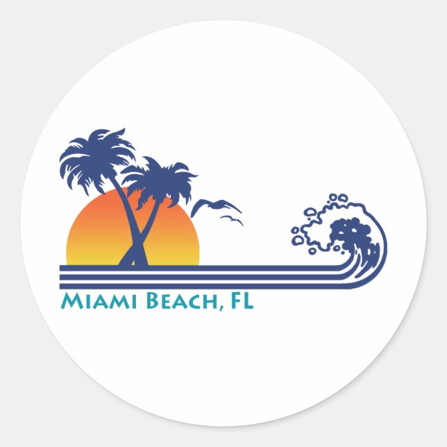 Pegatina Redonda Miami Beach (Anverso)