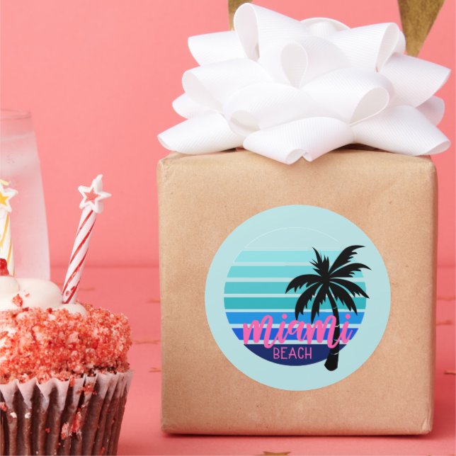 Pegatina Redonda Miami Beach (Fiesta)