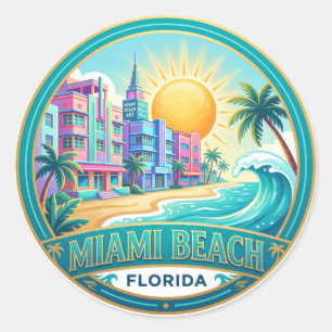 Pegatina Redonda Miami Beach Florida