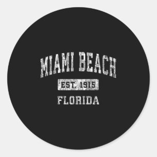 Pegatina Redonda Miami Beach Florida Fl Vintage