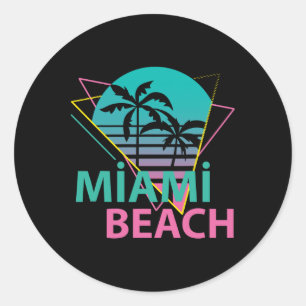 Pegatina Redonda Miami Beach Florida Orgulloso Floridano Retro Palm