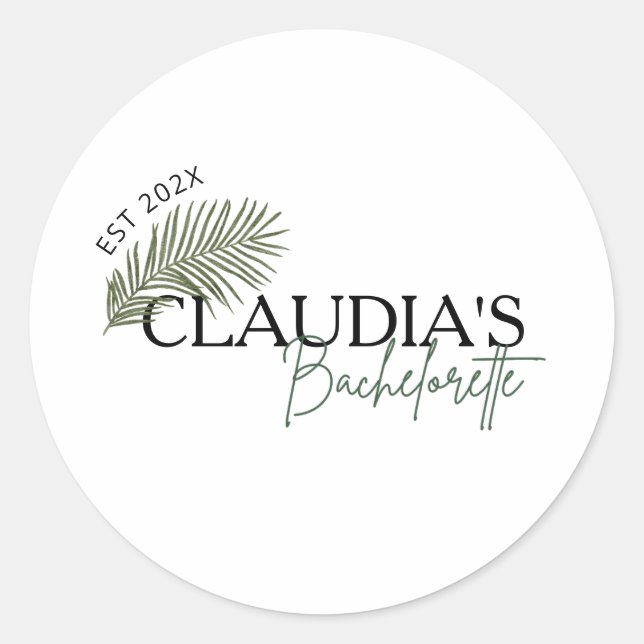 Pegatina Redonda Miami Palm Nombre Personalizado Novia Despedida de (Anverso)