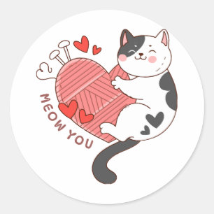 Pegatina Redonda Miau eres gato lindo día de San Valentín