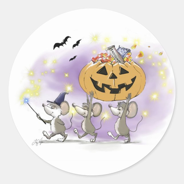 Pegatina Redonda Mic, Mac & Moe's Happy Halloween (Anverso)