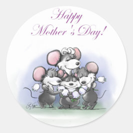 Pegatina Redonda Mic, Mac y Moe's Happy Mother's Day