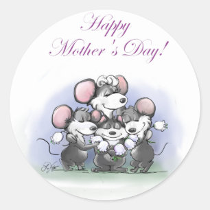 Pegatina Redonda Mic, Mac y Moe's Happy Mother's Day