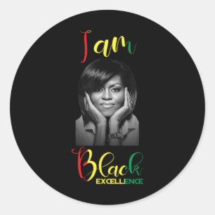 Pegatina Redonda Michelle Obama Excelencia Negra Monto de Historia