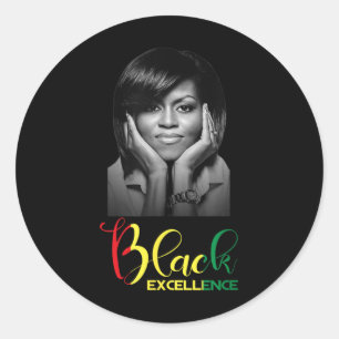 Pegatina Redonda Michelle Obama Excelencia Negra Monto de Historia