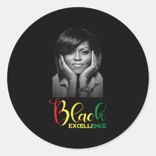 Pegatina Redonda Michelle Obama Excelencia Negra Monto de Historia