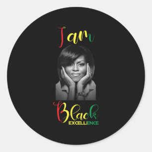 Pegatina Redonda Michelle Obama Excelencia Negra Monto de Historia 