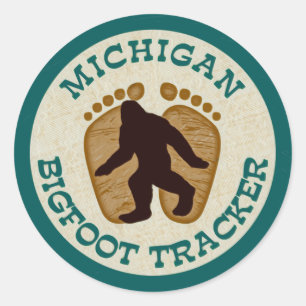 Pegatina Redonda Michigan Bigfoot Tracker