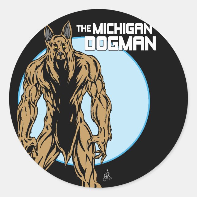 Pegatina Redonda Michigan Dogman (Anverso)