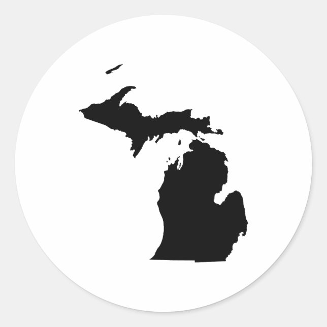 Pegatina Redonda Michigan en blanco y negro (Anverso)