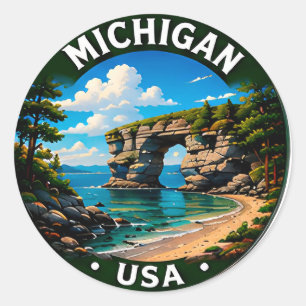 Pegatina Redonda Michigan Grandes Lagos Viajes al Aire Libre