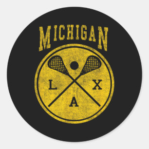 Pegatina Redonda Michigan Lacrosse Vintage Lax Vintage Michigan Lac