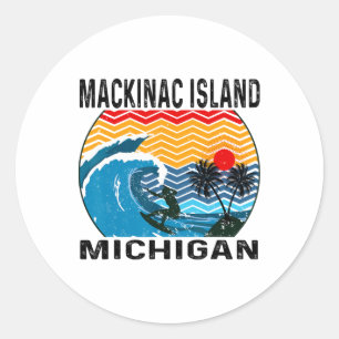 Pegatina Redonda Michigan Mackinac Island Surfboard Surfing 