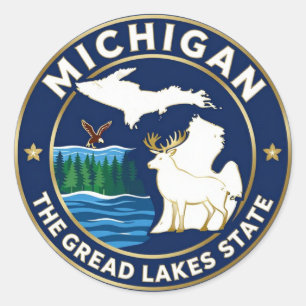 Pegatina Redonda MICHIGAN Patrimonio del Estado de los Grandes Lago