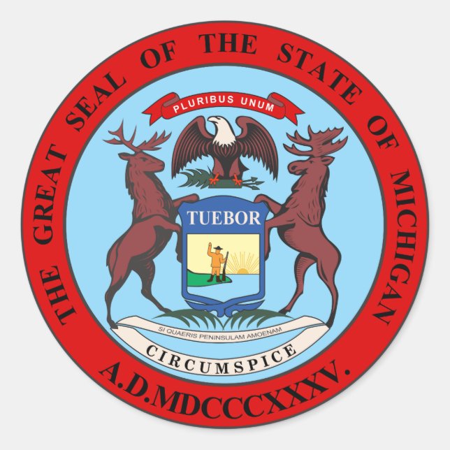 Pegatina Redonda Michigan Seal (Anverso)