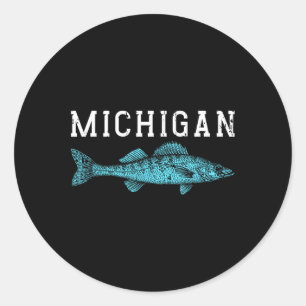 Pegatina Redonda Michigan Walleye Pescador Angler Midwest