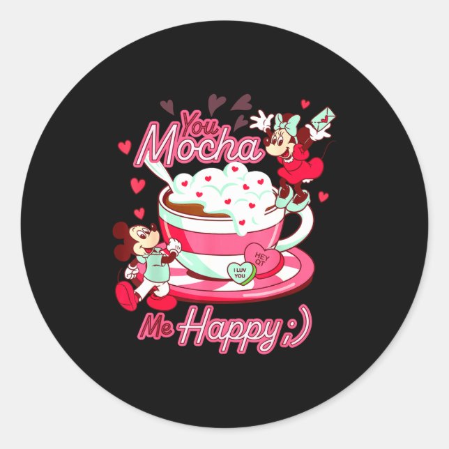 Pegatina Redonda Mickey Amp Minnie Valentines Day You Mocha Me H  (Anverso)