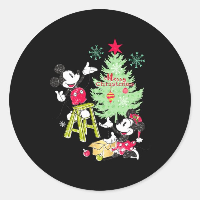 Pegatina Redonda Mickey Minnie Clic Christmas Tree  (Anverso)