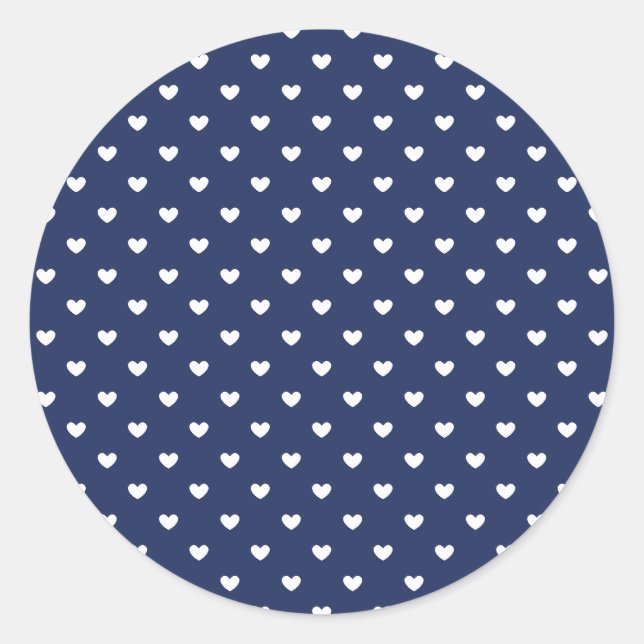 Pegatina Redonda Micro Corazones Blanco - Azul Marino (Anverso)
