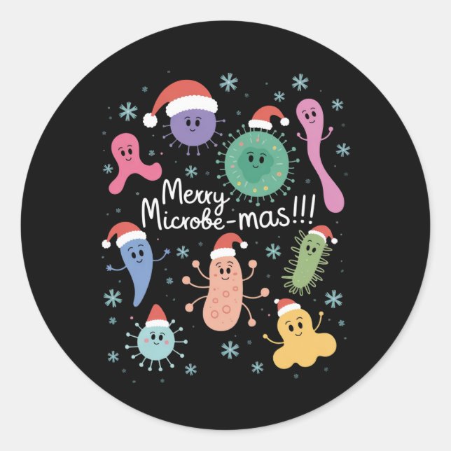 Pegatina Redonda Microbiología de Navidad Profesor de Ciencias Micr (Anverso)