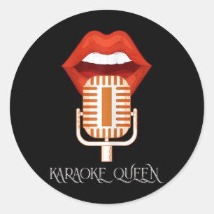 Pegatina Redonda Micrófono de música de cantante Reina de karaoke f