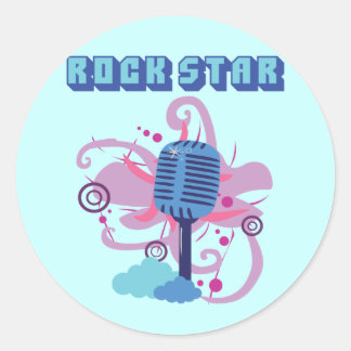Pegatina Redonda Micrófono estrella de rock