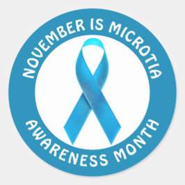 Pegatina Redonda Microtia Blue Awareness Month Ribbon