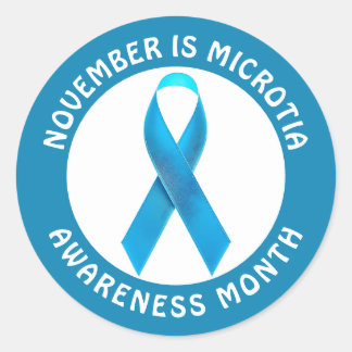 Pegatina Redonda Microtia Blue Awareness Month Ribbon