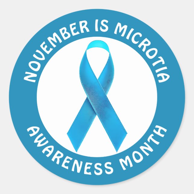 Pegatina Redonda Microtia Blue Awareness Month Ribbon (Anverso)