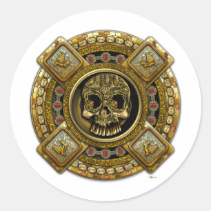 Pegatina Redonda Mictlantecuhtli - Dios azteca de la muerte