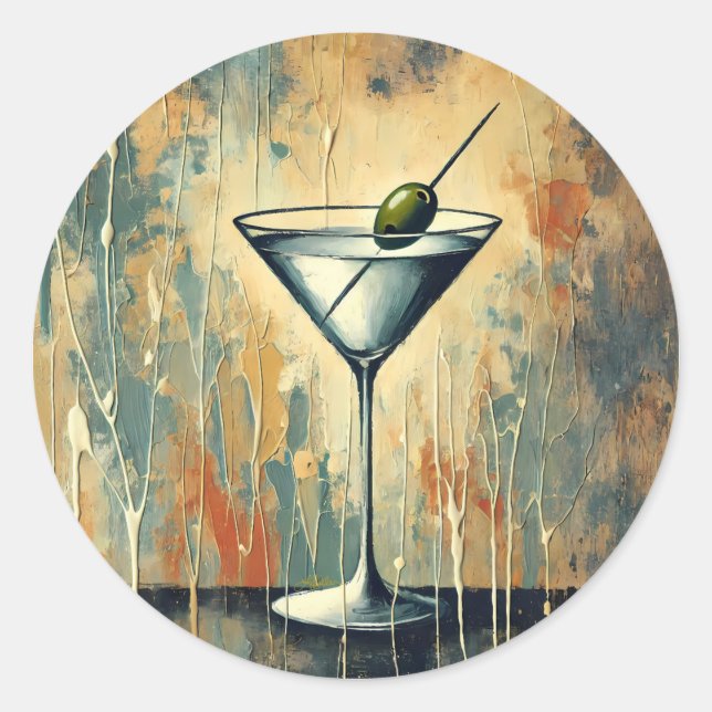 Pegatina Redonda Mid Century Mixed Media Martini Art (Anverso)