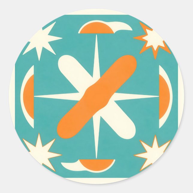 Pegatina Redonda Mid Century Modern Atomic Starburst (Anverso)