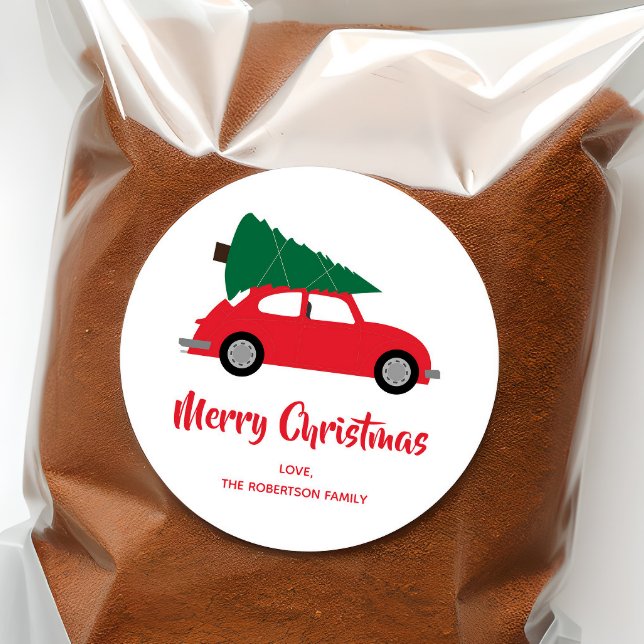 Pegatina Redonda Mid Century Moderno Árbol de Navidad y coche rojo (Subido por el creador)