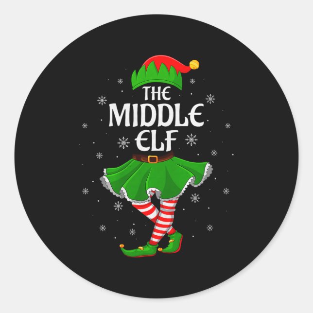 Pegatina Redonda Middle Elf Christmas Family Girls Women Elf Squad  (Anverso)