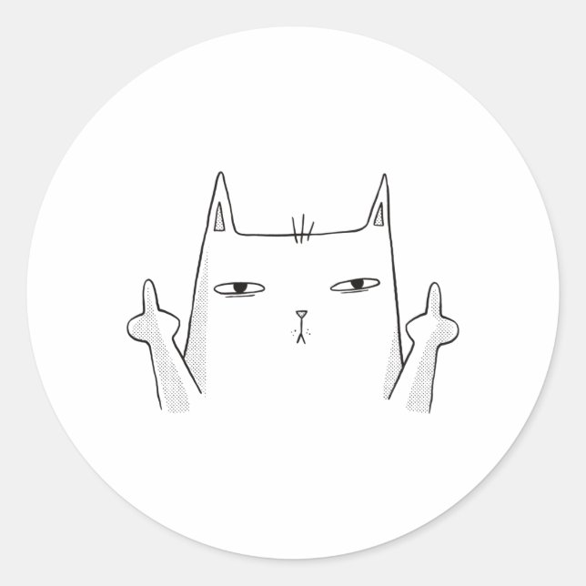 PEGATINA REDONDA MIDDLE FINGER CAT (Anverso)
