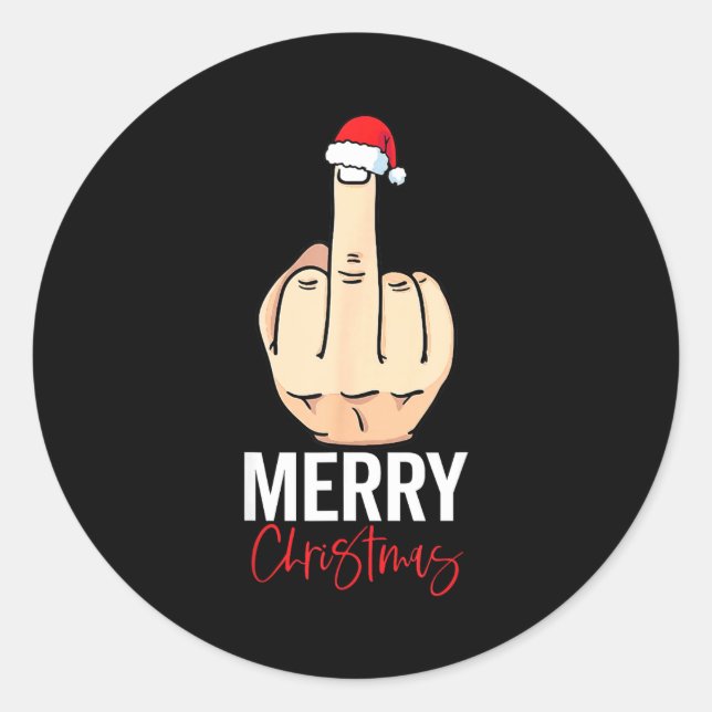 Pegatina Redonda Middle Finger Merry Christmas  (Anverso)