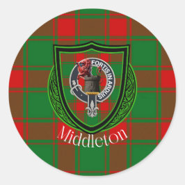 Pegatina Redonda Middleton Scottish Clan Tartan & Crest