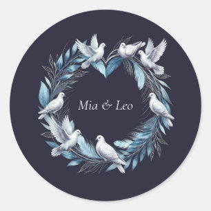 Pegatina Redonda Midnight Blue and Wreath / Boda Azul y Corona